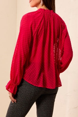 Long Button Front Blouse With Tie