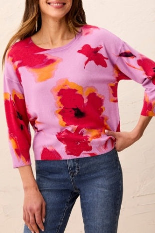 Soft Yarn 3/4 Sleeve Crew Neck Sweater