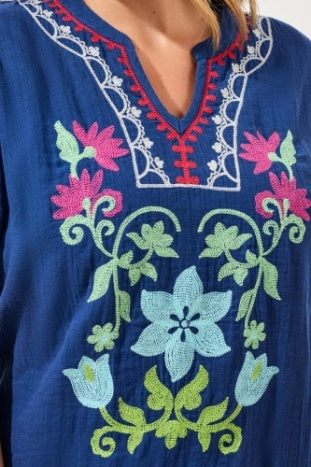 Short Sleeve Tunic Dress With Embroidery