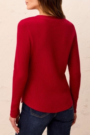 Waffle Knit Henley Long Sleeve Top