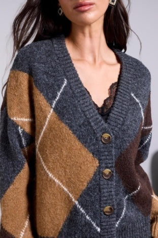 Lofty Argyle Sweater Cardigan