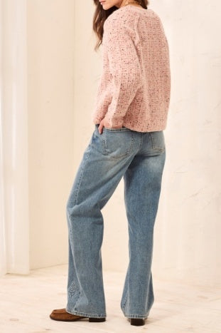 Tweed Like Sequined Sweater Cardigan
