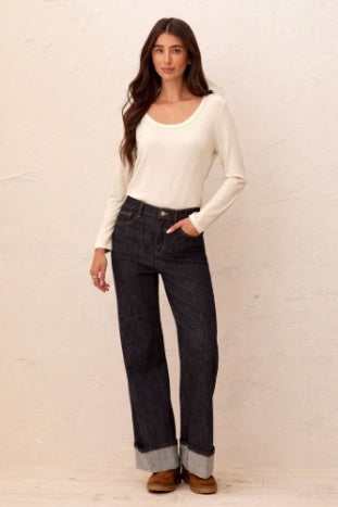 Soft French Terry Scoop Neck Long Sleeve Top