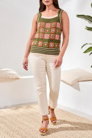 Wide strap Cami With Crochet Detail