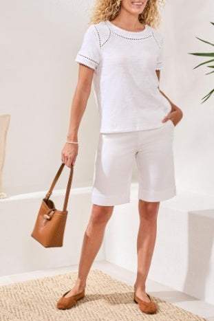 Short Sleeve Top With Dotted Lace Detail