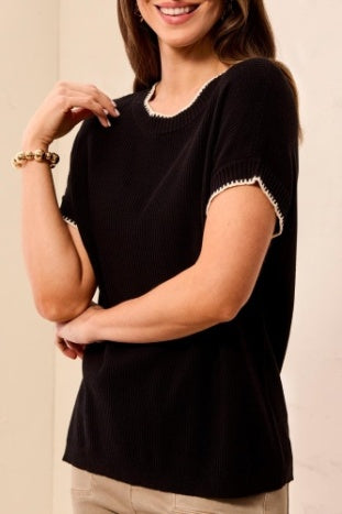Cap Sleeve Crew Neck Sweater