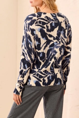Printed Cable Cotton Crew Neck Sweater