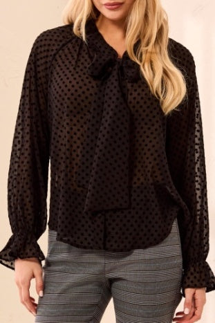 Long Button Front Blouse With Tie