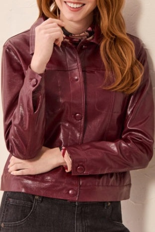Lined PU Jacket With Covered Buttons