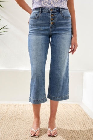 Audrey Button Front Wide Leg Crop Jean