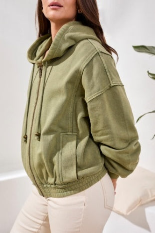 Puff Sleeve Zip Up Hoodie
