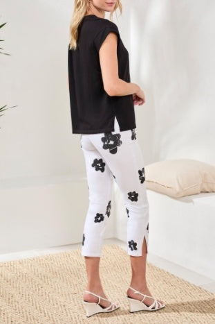 Mixed Media Cap Sleeve V-Neck Blouse