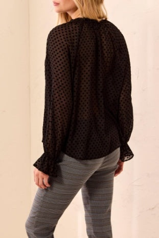 Long Button Front Blouse With Tie