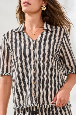 Short Sleeve Button Front Blouse