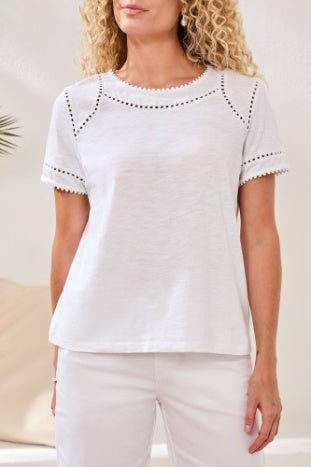 Short Sleeve Top With Dotted Lace Detail