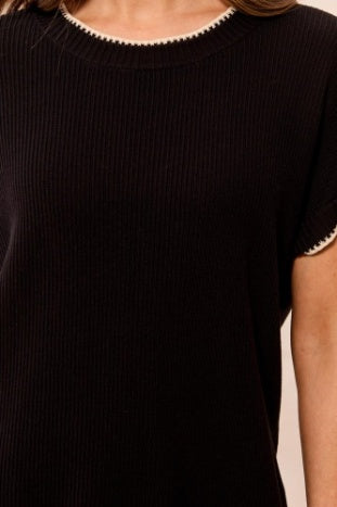 Cap Sleeve Crew Neck Sweater