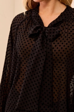 Long Button Front Blouse With Tie