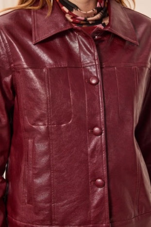 Lined PU Jacket With Covered Buttons