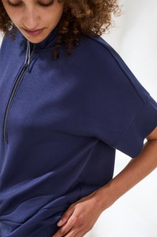 Techno Lux Short Sleeve Mock Neck Top With Zip