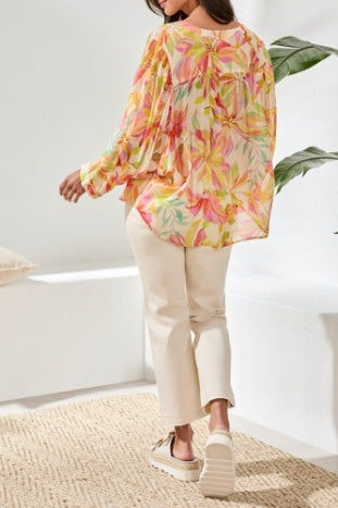 Flowy Dolman Sleeve Blouse With Self Covering Buttons