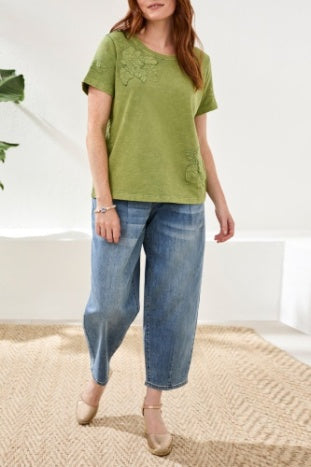 Short Sleeve Neck Shirt With Embellished Applique
