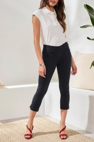 Pull On Capri With Self Covered Button Detail