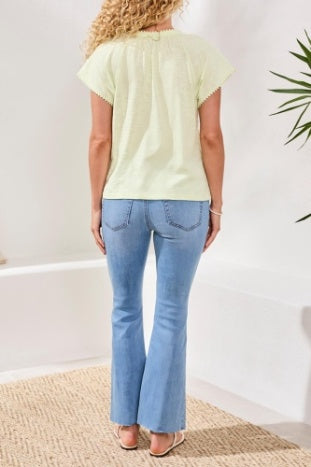 Short Sleeve SPlit Neck Top With Tassels