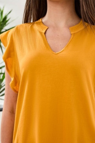 Mixed Media Ruffle Sleeve V-Neck Top