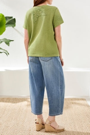 Short Sleeve Neck Shirt With Embellished Applique
