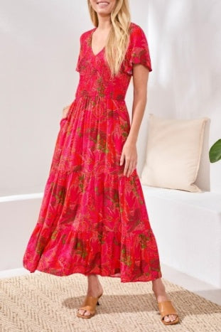 Short Sleeve Ruched Top Maxi Dress