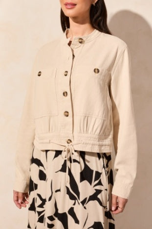Long Sleeve Buttin Front With Drawstring Jacket