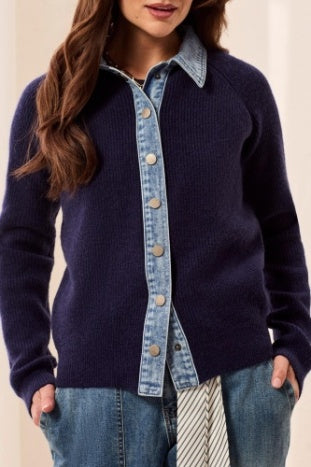 Mix MediaSweater Jacket With Denim Detail
