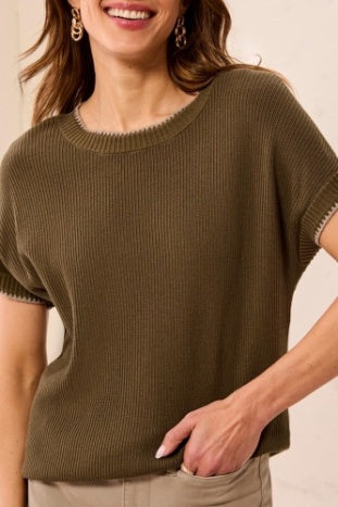 Cap Sleeve Crew Neck Sweater