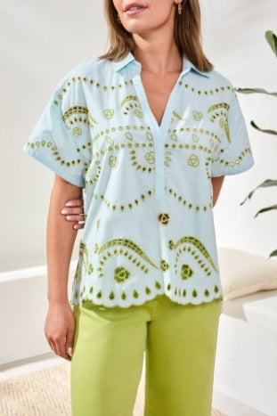 Short Sleeve Pop Over Embroidered Blouse