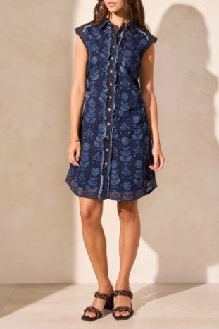 Printed Sleeveless Denim Dress