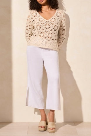 Open Fancy Crochet V-Neck