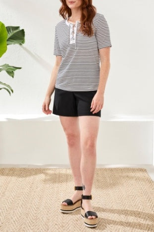 Short Sleeve Top With Front Lace Up