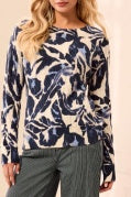 Printed Cable Cotton Crew Neck Sweater