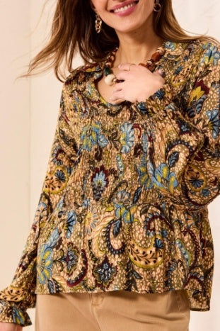 Long Sleeve Blouse With Smocking