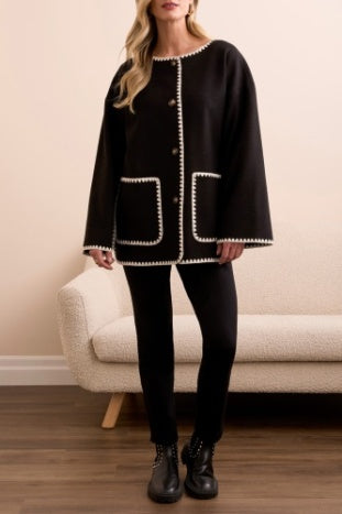 Button Front Coat With Detachable Scraf