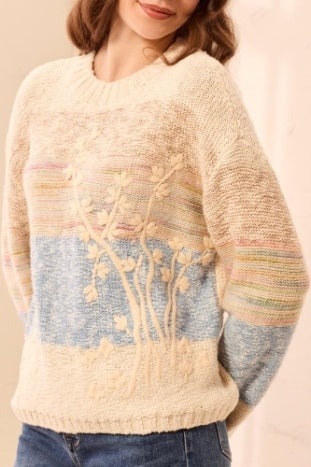 Long Sleeve Crew Neck Sweater With Embroidery