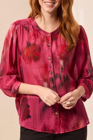 Flowy Dloman Sleeve Blouse with Self Covering Buttons