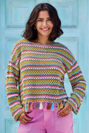 Long Bell Sleeve Sweater With Tassel Trim