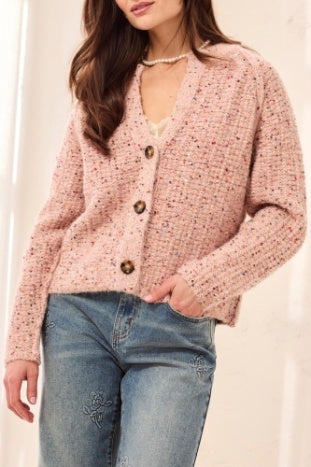 Tweed Like Sequined Sweater Cardigan