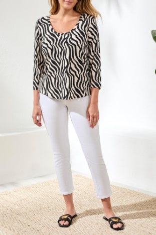 3/4 Sleeve Scoop Neck Top With Buttons