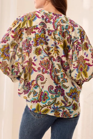 Flowy Dloman Sleeve Blouse with Self Covering Buttons
