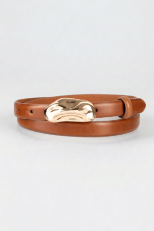 Lisa Leather Belt With Sculptural Gold Tone Plaque