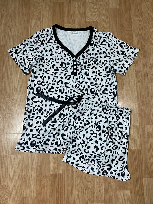 Leopard Print Short Sleeve PJ Set With shorts